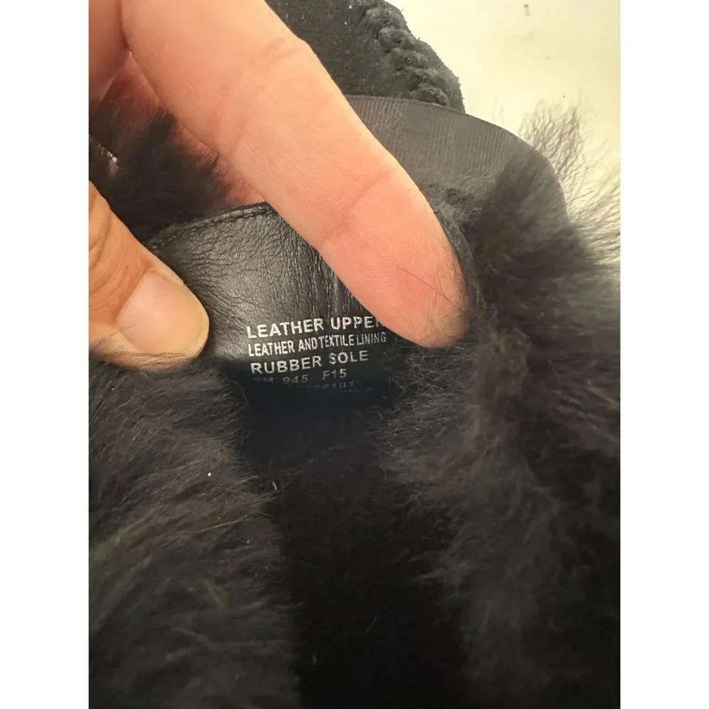 Tory Burch Aberdeen Shearling Suede Slippers Black Size 9